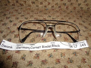 VTG NOS SWANK GERMANY CORNET BLACK METAL RIMLESS AVIATOR STYLE EYEGLASSES FRAMES - Picture 1 of 6