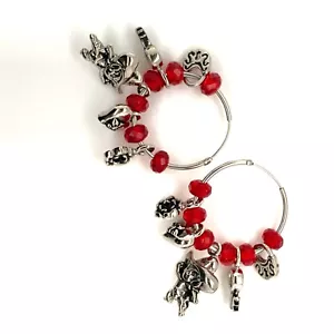 Authentic Ed Hardy Red Crystal Multi Charm Hoops Stainless Steel Earrings - Picture 1 of 10