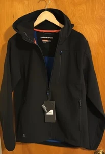 Fleece Jacket Mens Medium Zip Pockets Hawke & Co Black - Picture 1 of 3