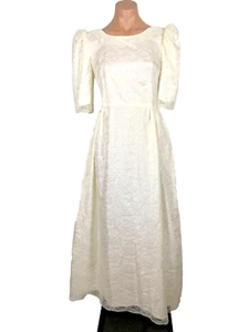 VTG 80s Puffy Sleeve Dress Floral Lace PROM Party Wedding Metallic Lame EUC S/M - Picture 1 of 9