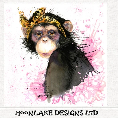 MOONLAKE FABRICS LTD Tier - Schimpanse mit Haarschleife Stoff Basteln Paneele 100% Baumwolle oder Polyester