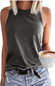 Womens High Neck Tank Top Summer Casual Ribbed Knit Slim Fitted Basic Blouse Tee - Picture 1 of 5