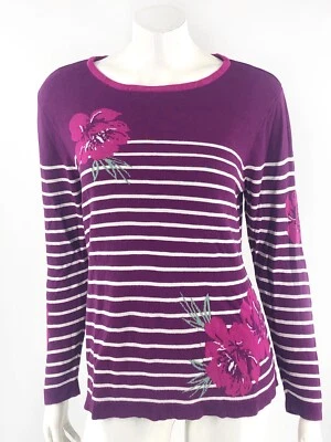 Suéter para mujer Laura Scott talla grande 1X púrpura blanco floral pulóver manga larga Foto 1 de 4