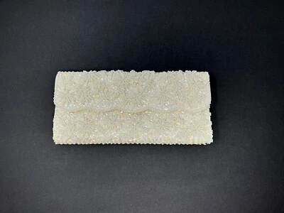 老式盒装离合器新娘婚礼晚装包串珠亮片白色面霜舞会 — 第 1/4 张图片