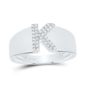.925 Sterling Silver Diamond Women's Block Letter K Initial Band Ring 1/12 CT - Picture 1 of 1