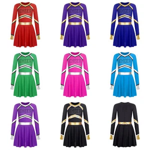 Kids Girls Dance Fancy Dress Dresses Sport Cheerleading V Neck Costume Pattern - Picture 1 of 87