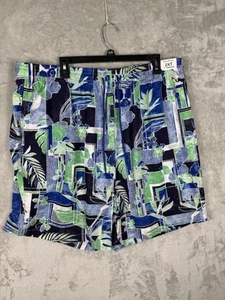 Caribbean 2XT Swim Trunks Blue Flower  Print  7”Inseam  Boxer Brief Liner New - Picture 1 of 5