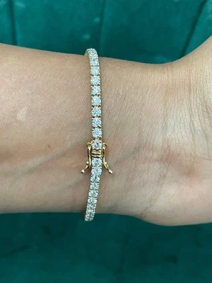 Luxury 3 ct J I1 Natural Diamond Tennis Bracelet 10k Yellow Gold 7" Bridal Gift - Image 1 of 4