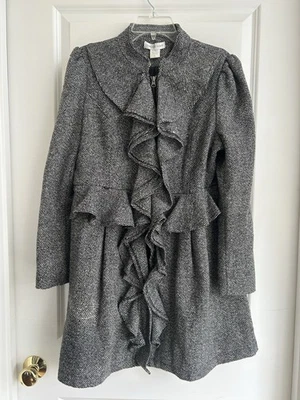 Casaco de tweed com babados mistura de lã cinza tamanho M Newport News cápsula guarda-roupa clássico - Imagem 1 de 4