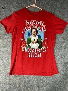 ELF MOVIE T-SHIRT OMG -SANTA! I know him! Red Medium Will Ferrell - Picture 1 of 5