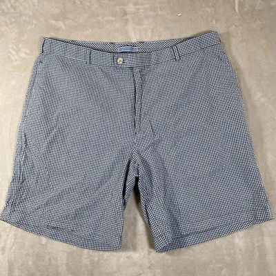 Peter Millar Shorts Crown Cotton Blend Seersucker 40 Golf Blue Check Preppy - Image 1 of 4