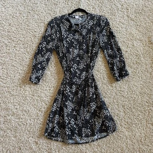 Gap Black/White Floral Button Dress/Tie Waist/3/4 Sleeve/Feminine/Romantic/Sz S - Picture 1 of 10