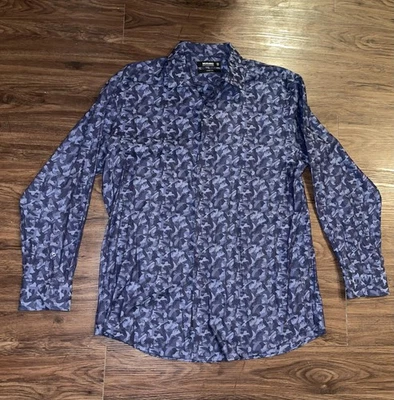 Murano Shirt Mens 16.5 34 Blue Stretch Long Sleeve Button Down Animal Print - Image 1 of 4