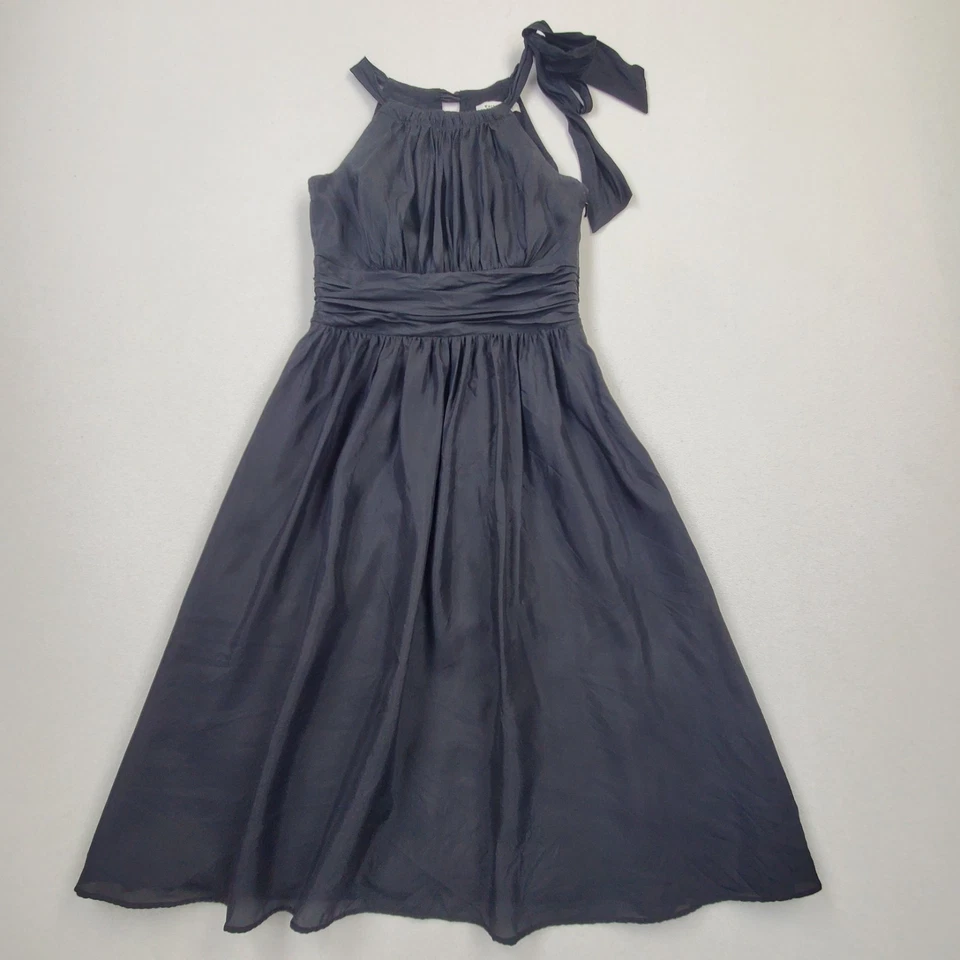 White House Black Market 连衣裙无袖丝绸黑色 0 码领结肩 — 第 1/4 张图片