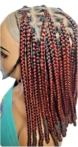 Reddish brown Braided Wig Knotless Box Braids Wig Full Lace Baby Hair, Wrap Ends - Picture 1 of 10