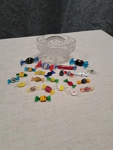 24 Vintage MCM bunte mundgeblasene Murano Stil Kunst Glas gewickelt Süßigkeiten mit Schale - Bild 1 von 16