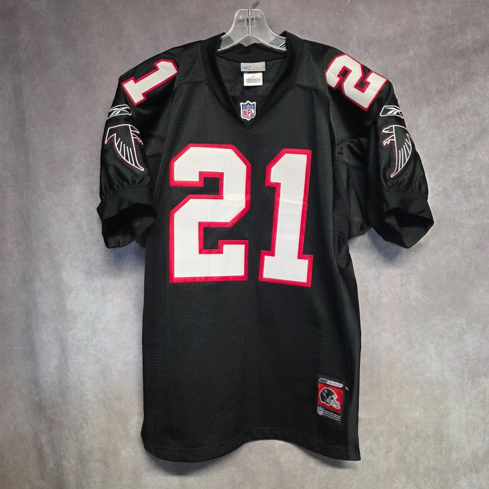 Camiseta vintage Reebok autêntica Atlanta Falcons Deion Sanders 21 46 L etiqueta capacete - Imagem 1 de 4