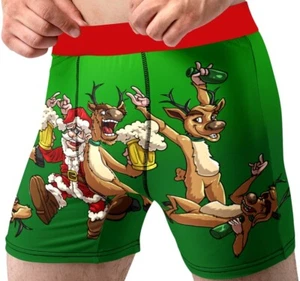 Christmas Underwear Men X-Large 40-42 Drunken Afterparty Santa Claus Boxer Brief - Picture 1 of 6