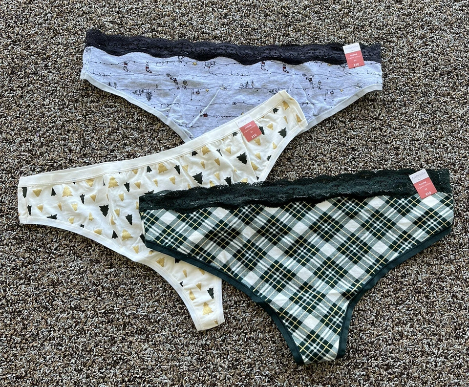 NWT Three Pair Women's 3X Ambrielle Organic Cotton Holiday Print Thong Panties - Image 1 of 1