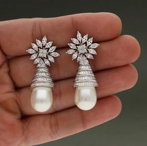 Shell Pearl Teardrop Cubic Zirconia Star Stud Earrings - Picture 1 of 6