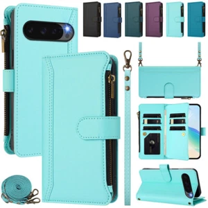 Zipper Leather Wallet Phone Case For Google Pixel 10 9 Pro XL 9A 8A 6A 4A 5A 7A - Picture 1 of 97