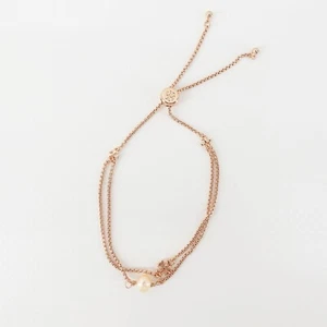 Tory Burch Logo Pearl Slider Adjustable Bracelet Rose Gold OS - Picture 1 of 12