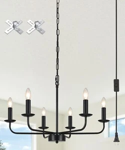 6 Light Plug in Chandelier, Plug in Hanging Light Fixture with Cord & on/Off ... - Picture 1 of 7
