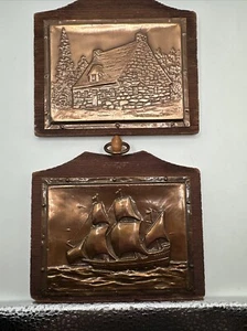 Hammered Copper Wood Display Ship Cabin Vintage Fait Au Quebec - Picture 1 of 10