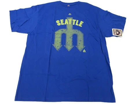 New Seattle Mariners Mens Sizes 2XL-3XL Majestic Blue Cooperstown Shirt Cover