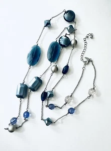 Lia Sophia “Voyage” Long Necklace with Blue/Gray/Purple Glass & Resin Beads 47” - Picture 1 of 5