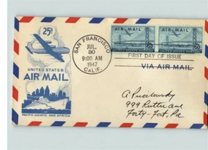 C-36 Airmail, Bay Bridge, 1947 San Francisco, CA, pair stamps on First Day of Is - Picture 1 of 1