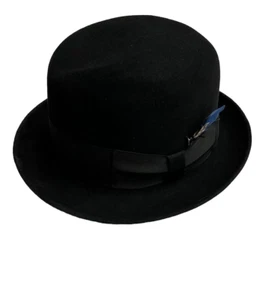 Beaver Hats Fedora Hat 6 Premium Beaver Black Genuine Fur Vintage Blue Feather - Picture 1 of 13