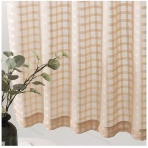 Jolas House Curtains 2 Panel Semi Sheer Coral Cherered Pattern Gingham Rod Pocke - Picture 1 of 9