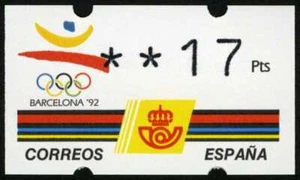 ►☑ ☆ SPANIEN • ATM KLUSSENDORF • BARCELONA'92 17 pesetas, 4 Ziffern, postfr 电子邮票 - Bild 1 von 1