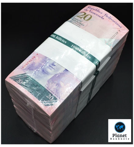 Venezuela 20 Bolivares 2007-14, P-91g, New Uncirculated 1 Brick x 1000 Pcs Cover