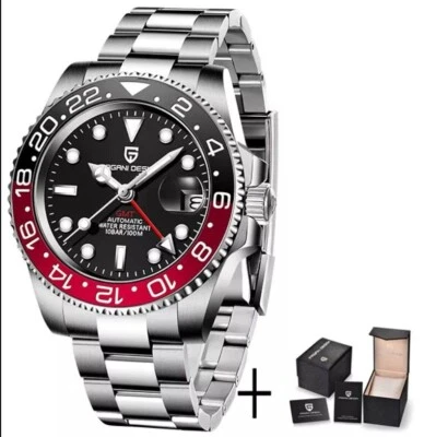 🔝 PAGANI DESIGN PD1662 GMT COKE ROSSO NERO OYSTER AUTOMATICO ZAFFIRO OROLOGIO - Immagine 1 di 4