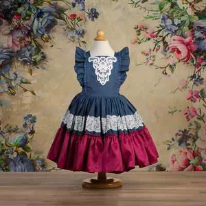 Dollcake Size 5 Girls Made of Stars Pink and Chambray Dress (4th of July Dress) - Picture 1 of 4