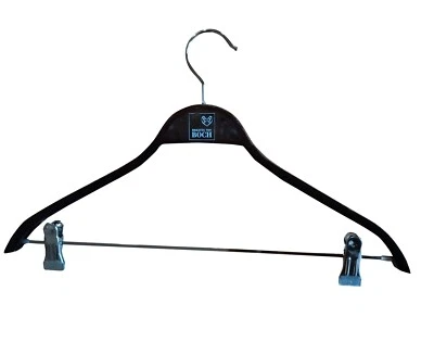 30 ergonomische, edle Designer Holz-Kleiderbügel, dunkelbraun, mit Clips - Bild 1 von 3