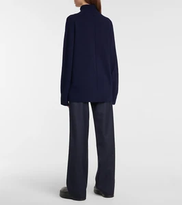 $950 The Row Milina Wool Cashmere Blend Turtleneck Sweater in Navy sz L Designer - Picture 1 of 19