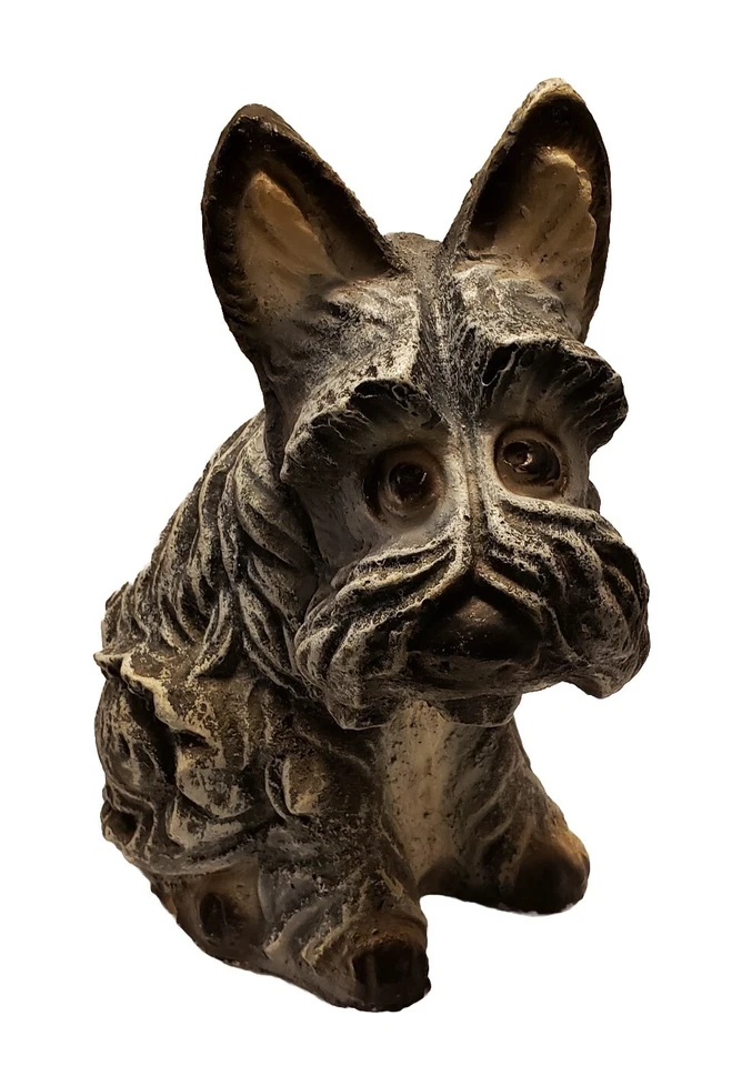 Estatua de perro escocés sentado de colección hormigón cemento negro gris/azul blanco decoración de patio Foto 1 de 4
