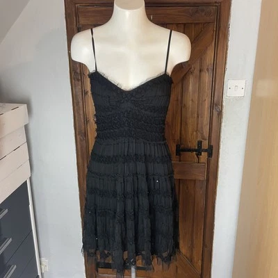 Studio M Max Mara Black Sequin Tulle Ruched Tiered Cami Cocktail Dress Medium - Image 1 of 4