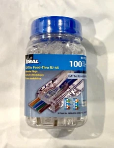 Ideal 85-372J CAT5e Feed-Thru RJ-45?Modular Plugs 100 PACK *SEALED* - Afbeelding 1 van 14