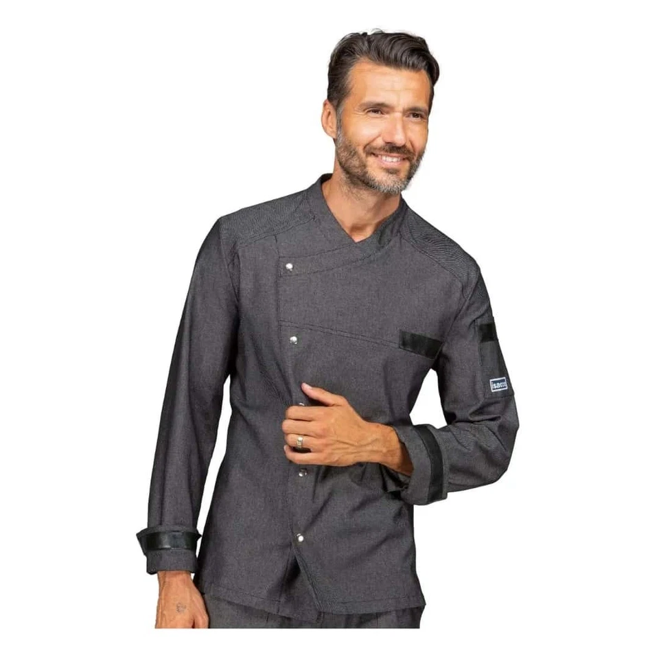 Giacca Cuoco Unisex Erikson Black Jeans Nera a Manica Lunga - ISACCO - Pizzaiolo - Immagine 1 di 1