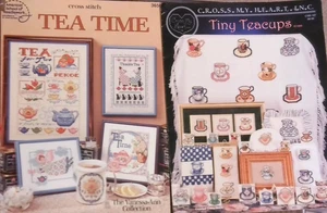 2 TEA Time cross stitch American School of Needlework & Tiny teacups - Picture 1 of 2