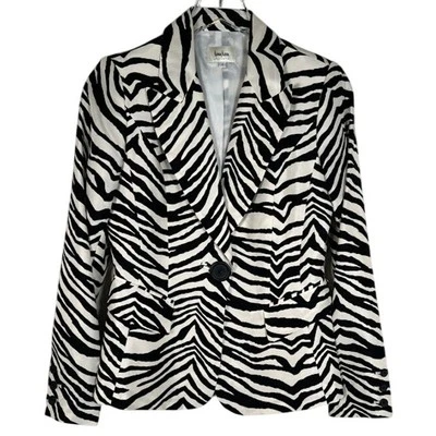 Neiman Marcus Exclusive Silk Zebra Print Blazer Jacket 4 White Black Career - Image 1 of 4
