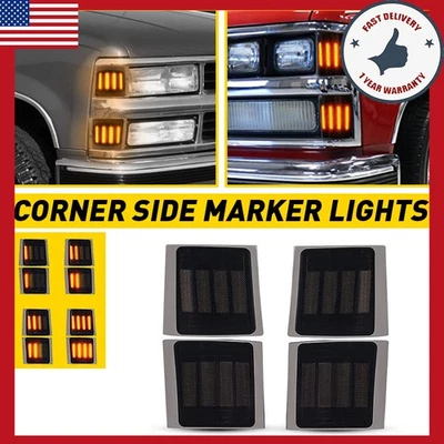 Luces marcadoras laterales de esquina ahumadas LED completas de 4 piezas para Chevy C/K 1500 2500 3500 94-99 Foto 1 de 4