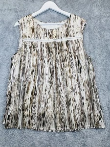 Tahari Bluse Damen groß braun beige Animalprint ärmellos Plissee Spitzenbesatz - Bild 1 von 18