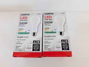 2 Satco S12451 LED A23 120 V 21W =200W Medium E26 Non-Dimmable 4000K Cool White - Picture 1 of 7