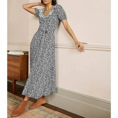 Boden Womens Maxi Dress Size 14 Navy Blue White Floral Trim Lace D0135 NWT - Image 1 of 4