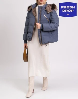 RRP €3790 BRUNELLO CUCINELLI Down Jacket IT42 US6 M Monili Beads Fox Fur Trim - Image 1 of 4